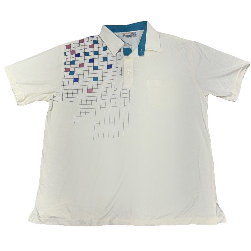 Vintage 80s London Fog Polo Shirt Men 2XL Cream Geometric Grandpacore Y2K